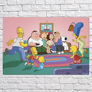 Плакат "Сімпсони та Гріффіни, Simpsons, Family Guy", 40×60см