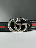 Gucci Marmont Textile Belt Black/Silver 120 x 3.7 cм Женские ремни и пояса хорошее качество