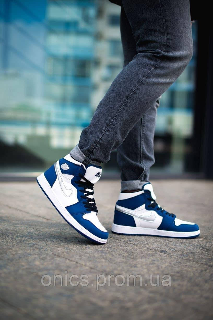 Nike Air Jordan 1 Retro Mid Blue White 1 хорошее качество кроссовки и кеды хорошее качество Размер 44 - фото 1 - id-p1946639617