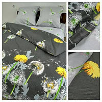Комплект постільної білизни Бязь Голд з принтом Кульбаби сірий Полуторний