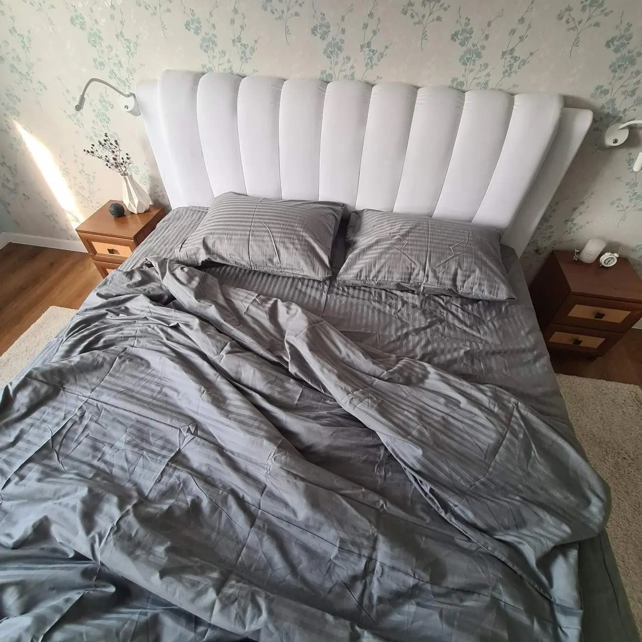 Комплект постільної білизни Страйп сатин Темно сірий, сімейний, фото 1