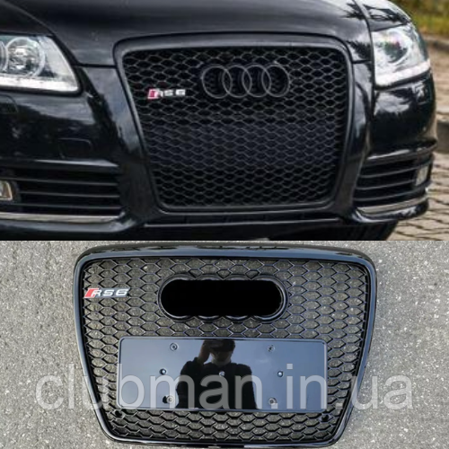 Решітка радіатора AUDI (Ауді) A6 С6 (2004-2011) Чорний глянець рамка, сітка та логотип, стиль RS6