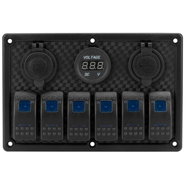 Панель на 6 перемикачів 12V/24V з подвійним USB (HF60-326B)