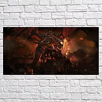 Плакат "Смертокрыл на башне Штормграда, дракон Дэзвинг, Warcraft, Deathwing Dragon", 40×60см