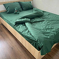 Комплект постільної білизни Страйп сатин Ізумрудний, сімейний
