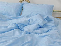 Комплект постільної білизни Страйп сатин блакитний, євро