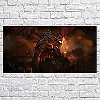 Плакат "Смертокрыл на башне Штормграда, дракон Дэзвинг, Warcraft, Deathwing Dragon", 42×28см