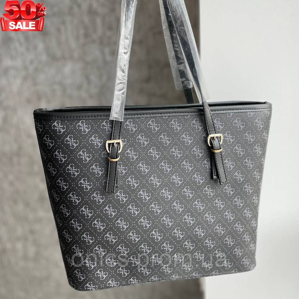 Роскошная женская сумка шоппер Guess черного цвета, выполнена из качественной эко кожи, две ручки-ремешка - фото 5 - id-p1946739072