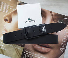 Чоловічий шкіряний ремінь Lacoste з чорною пряжкою + коробка в подарунок!