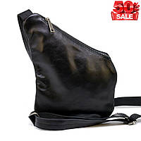 Мужская сумка-слинг из натуральной кожи TARWA GA-6402-3md черного цвета через плечо хорошее качество