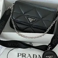 Prada Re-Nylon Padded Shoulder Black 24 х 16 х 7 см хорошее качество женские сумочки и клатчи хорошее