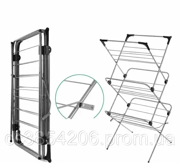 Компактная раскладная -х уровневая сушилка Rainberg для белья одежды в ванную на балкон напольная стальная zin - фото 3 - id-p1946789184