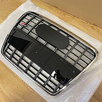 Решітка радіатора AUDI (Ауді) A6 С6 (2004-2011) Хром рамка та ребра, чорний глянець сітка, хром логотип, стиль S6, фото 3