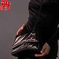 Женская брендовая сумка balenciaga crush black кожаные женские сумки на черной цепочке хорошее качество