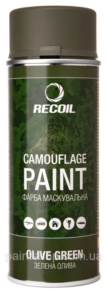 Аерозольна маскувальна фарба Зелена Олива (Olive Green) RecOil 400 мл, фото 1