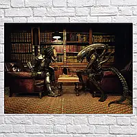 Плакат "Чужой против Хищника, шахматы, Alien vs Predator", 43×60см