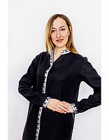 Сорочка сукня міді чорна зі срібною вишивкою "Office" ручної роботи, легка етнічна сукня максі ручної роботи M