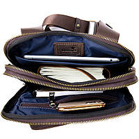 Оригинальная сумка с накладным карманом на молнии в матовой коже 11280 SHVIGEL, Коричневая хорошее качество