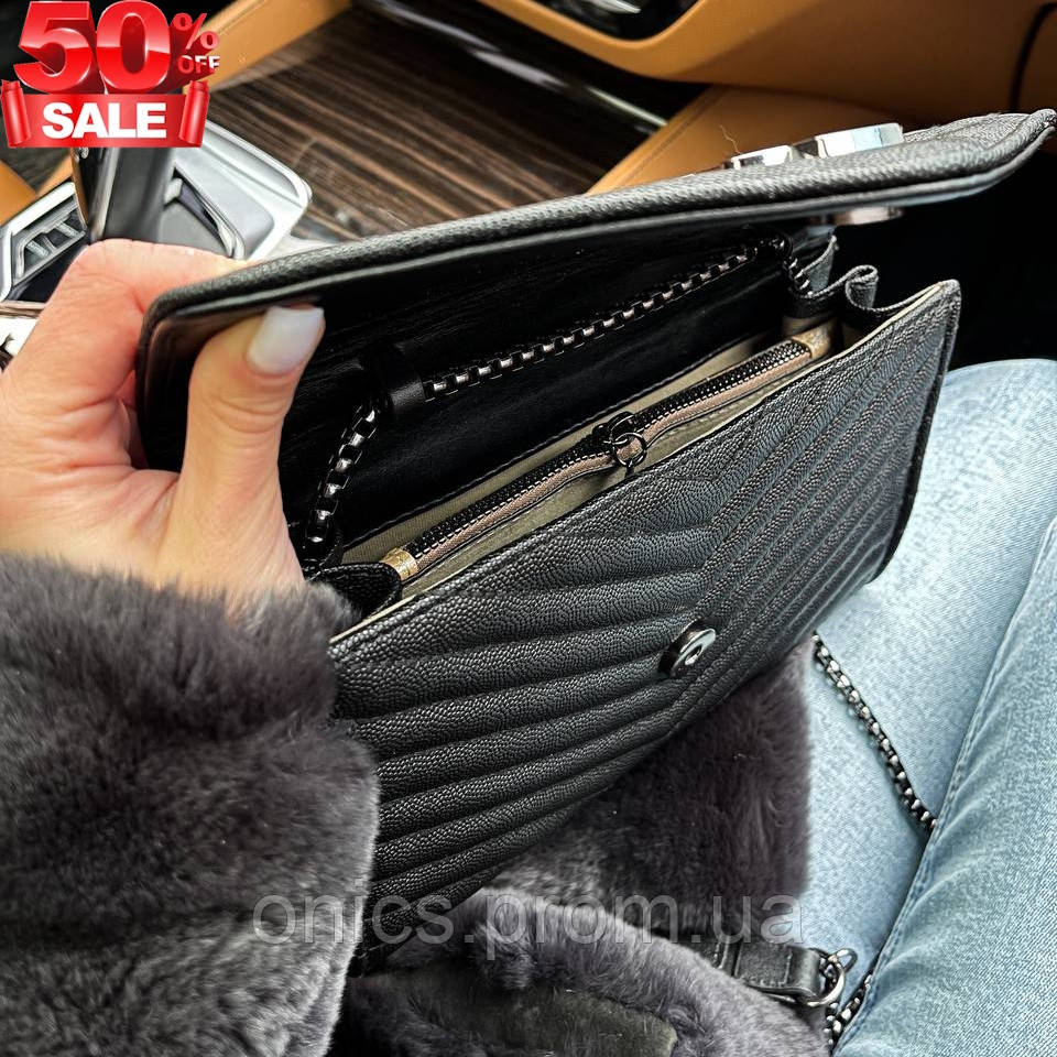 Стильная женская сумка эко кожа через плечо Yves Saint Laurent Chain Wallet черного цвета хорошее качество - фото 1 - id-p1946740010