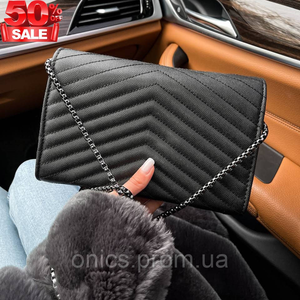 Стильная женская сумка эко кожа через плечо Yves Saint Laurent Chain Wallet черного цвета хорошее качество - фото 3 - id-p1946740010