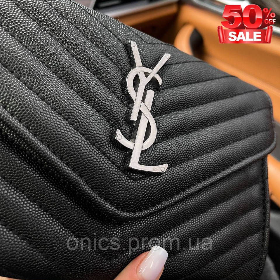 Стильная женская сумка эко кожа через плечо Yves Saint Laurent Chain Wallet черного цвета хорошее качество - фото 4 - id-p1946740010