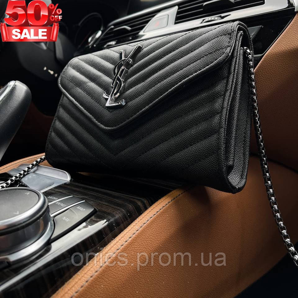 Стильная женская сумка эко кожа через плечо Yves Saint Laurent Chain Wallet черного цвета хорошее качество - фото 5 - id-p1946740010