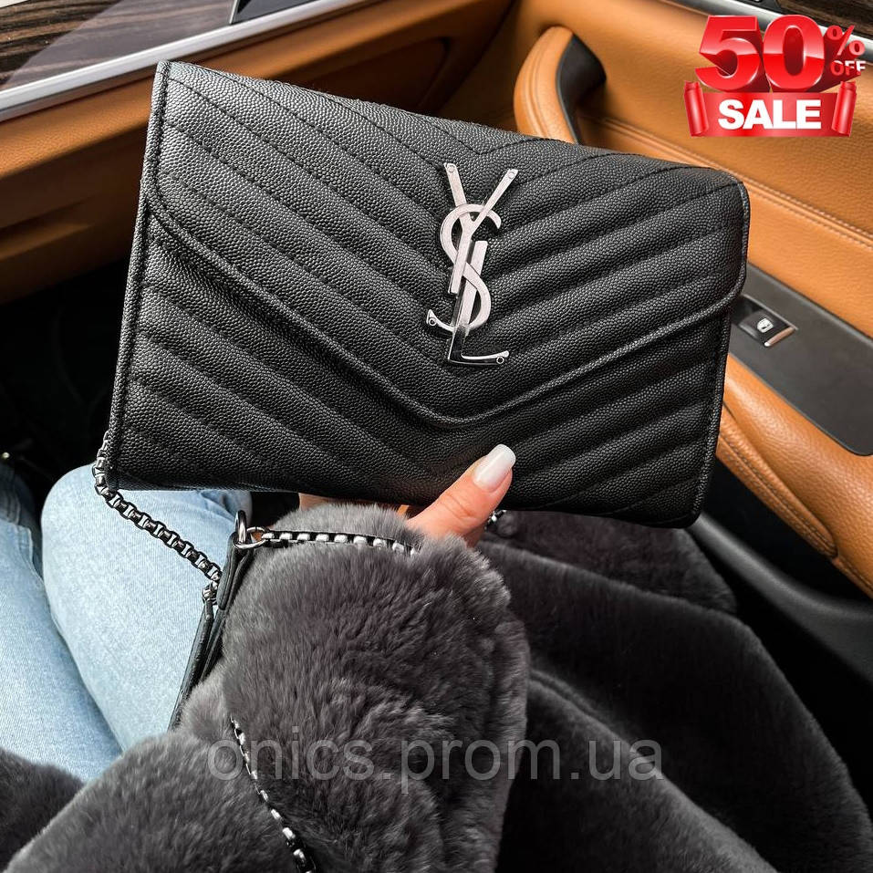 Стильная женская сумка эко кожа через плечо Yves Saint Laurent Chain Wallet черного цвета хорошее качество - фото 6 - id-p1946740010
