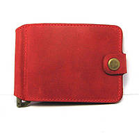Кожаный кошелек Зажим для денег с отделом для мелочи натуральная кожа Красный хорошее качество