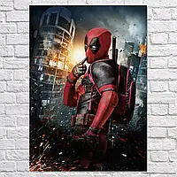 Плакат "Дэдпул, на фоне небоскрёба, Deadpool", 60×43см