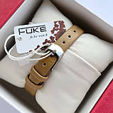 Жіночий наручний годинник на світло коричневому ремінці Fuke (Фуке) золотистий з білим  - код 2263b, фото 4