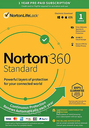 Norton 360 Standard Antivirus 10 ГБ на 1 устройство на 1 год Европа ЕU, фото 3