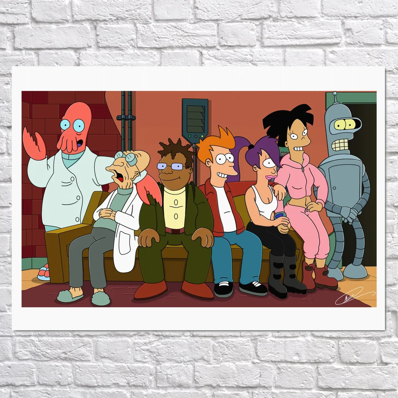 Плакат "Футурама, Всі персонажі на дивані, Futurama", 43×60см