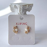 Сережки позолота Xuping Гвоздики листок з перлинами Золото 13 мм S15090