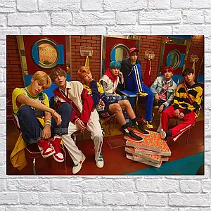 Плакат "БТС із піцею, Bangtan Boys, BTS", 43×60см