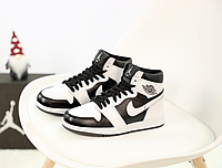 Кроссовки зимние женские Nike Air Jordan 1 Retro черно-белые, кожаные с мехом. код KD-13025