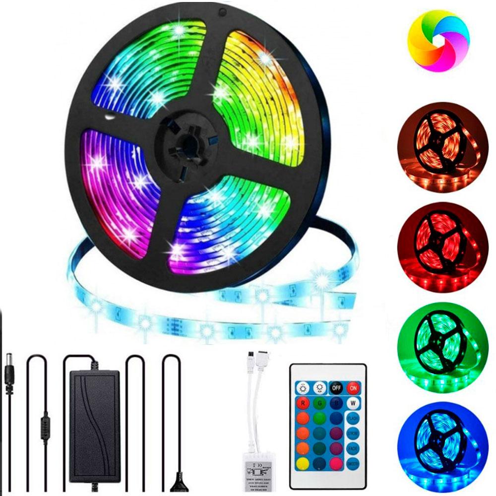 Світлодіодна LED стрічка 5м 5050 RGB, 12V + пульт + блок живлення / Багатобарвна стрічка для підсвічування кімнати, фото 1