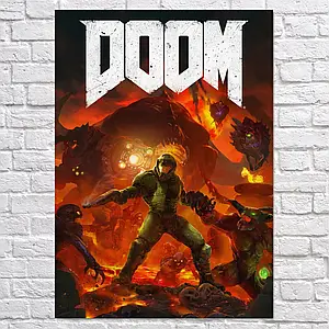 Плакат "Кат Року та демони, Doomguy, Doom Slayer", 60×43см