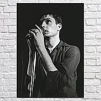 Картина на холсте "Джой Дивижн, Иэн Кёртис с микрофоном, ретрофото, Joy Division, Ian Curtis", 42×30см