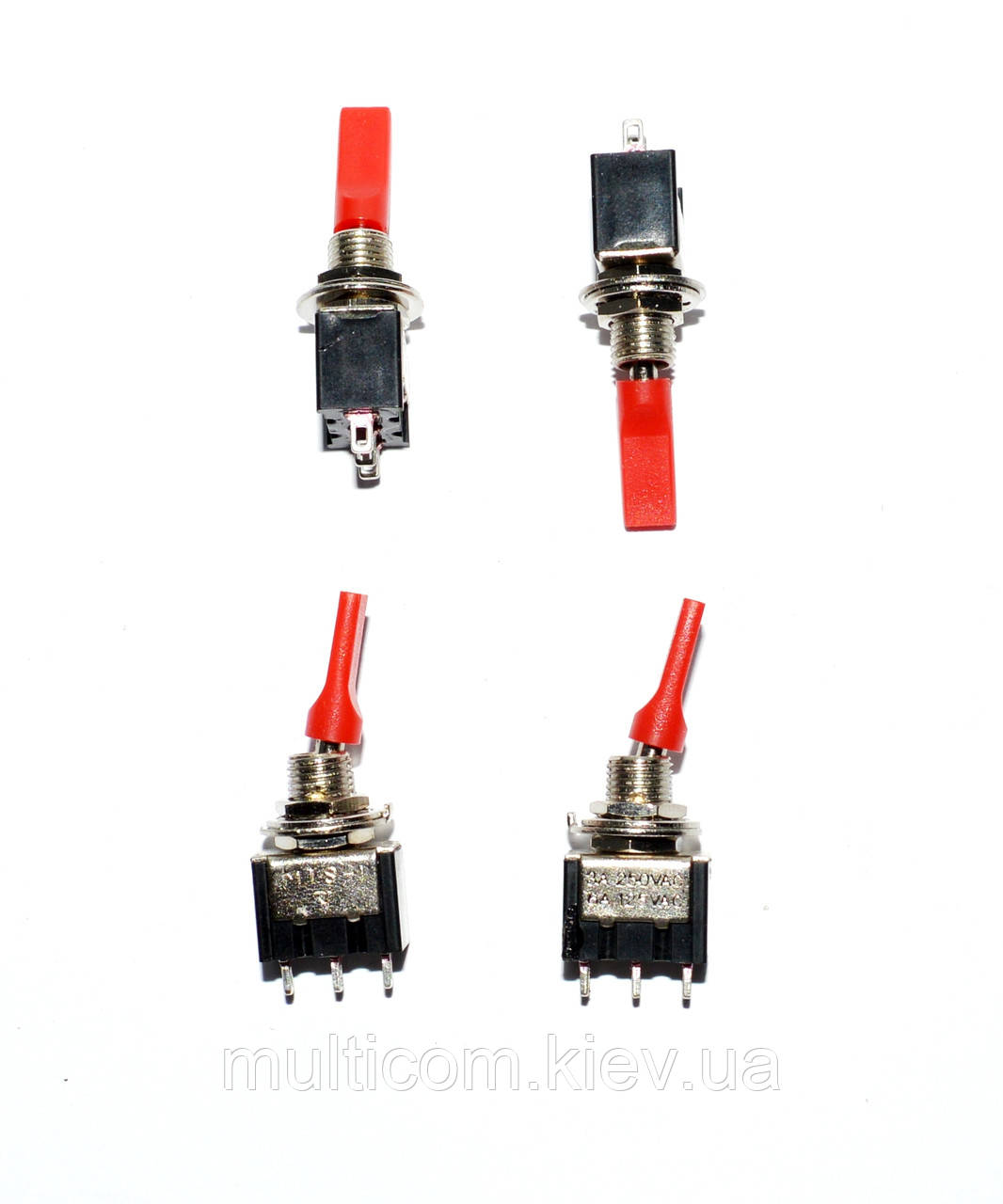 11-00-058. Тумблер MTS-102-E1 (ON-ON), 3pin, 3A-250V, з плоским пластиковим накінечником, фото 1