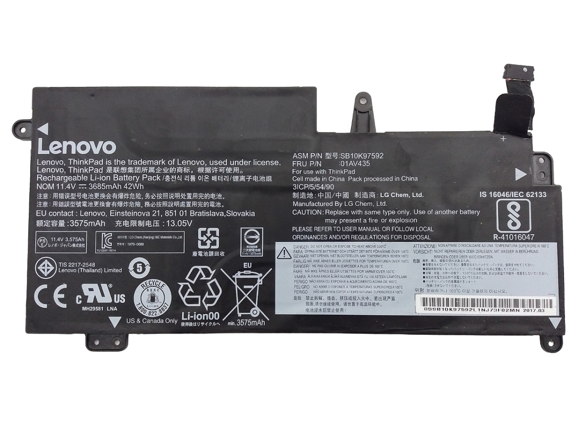 Оригінальна батарея акумулятор для LENOVO ThinkPad S2 01AV435 11.4 V 3575 mAh Б/У — зношування 20-25%