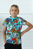 Дитяча яскрава футболка для хлопчика з принтом з матеріалу кулір р. 104-170