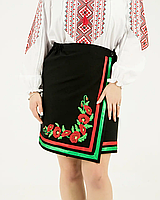 Спідниця плахта Маки для дівчинки, чорна на запах, об'єм регулюється, 104,110,116,122,128,134,140,146,152см