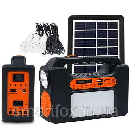 Портативна сонячна станція Easy power EP-393BT овітіння+блютуз +радіо+USB MP3+power bank+лампочки, фото 1