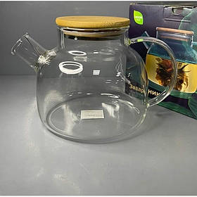 Чайник для заварювання Ardesto 1000 мл боросилікатне скло з бамбуковою кришкою AR3010GB