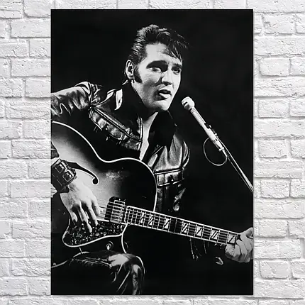Плакат "Елвіс Преслі з гітарою на концерті, 1977, Elvis Presley", 60×43см, фото 2