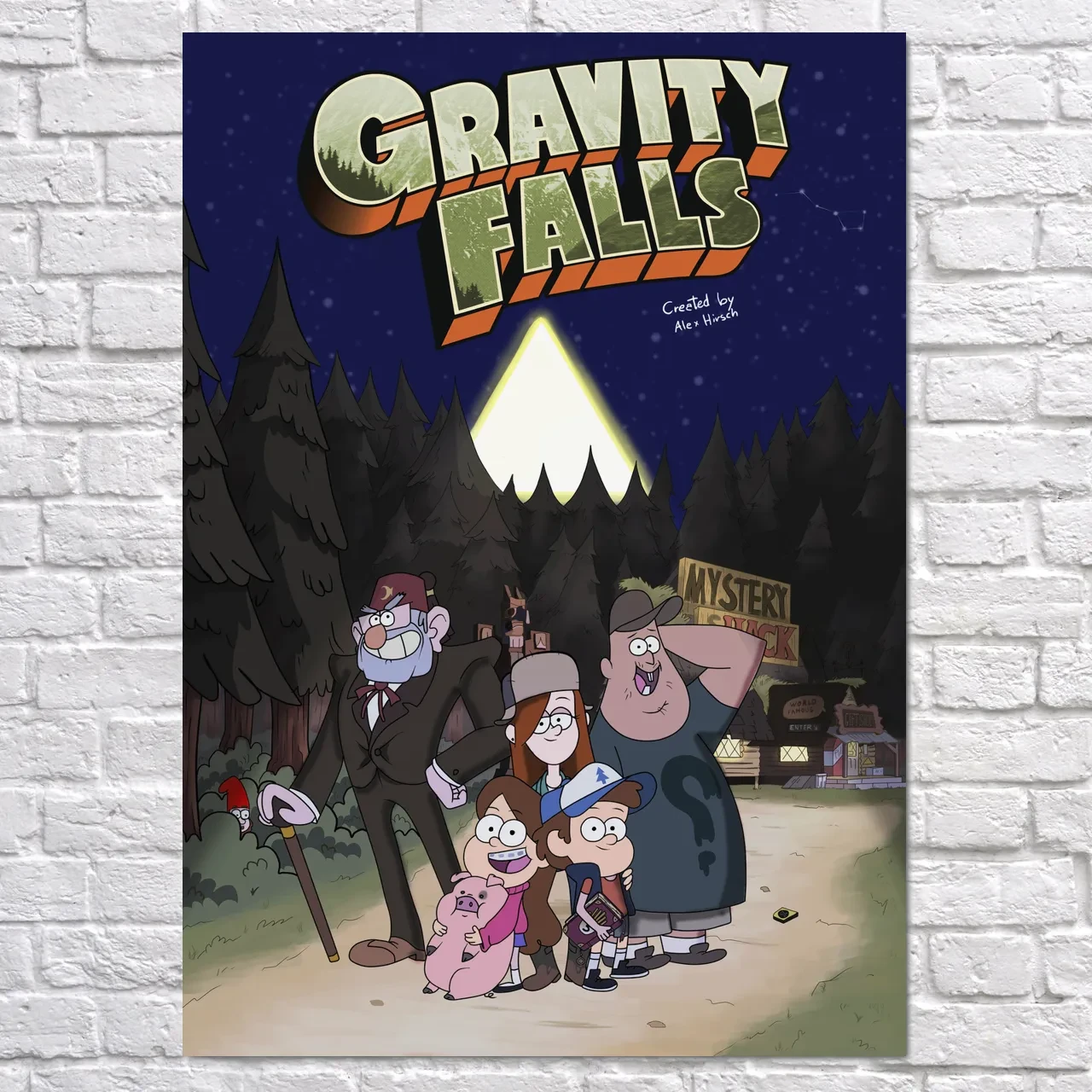 Плакат "Гравіті Фолз, персонажі на фоні гори, Gravity Falls", 60×43см
