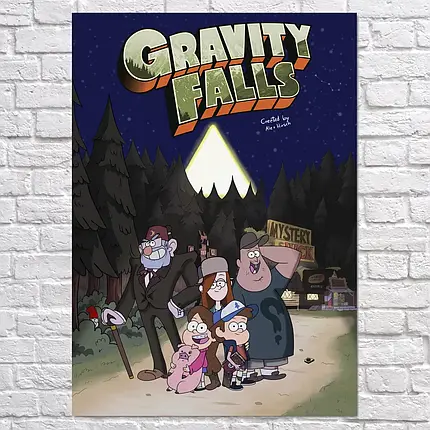 Плакат "Гравіті Фолз, персонажі на фоні гори, Gravity Falls", 60×43см, фото 2