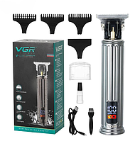 Беспроводная водонепроницаемая машинка триммер для стрижки волос и бороды VGR V-078 с насадками и дисплеем