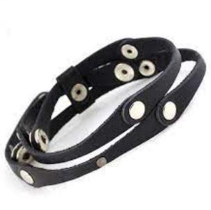 Браслет-обгортка подвійний з натуральної шкіри з металевими елементами застібається на кнопки, фото 1