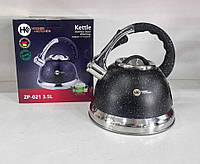 Металлический чайник для плиты нержавейка с двойным дном, бесшумный железный HIGHER KITCHEN на 3,5 литра zin
